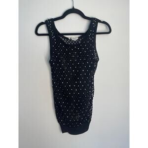 Valentino Boutique Rhinestone‎ Tank Top Women S Black Fishnet Knit Sleeveless